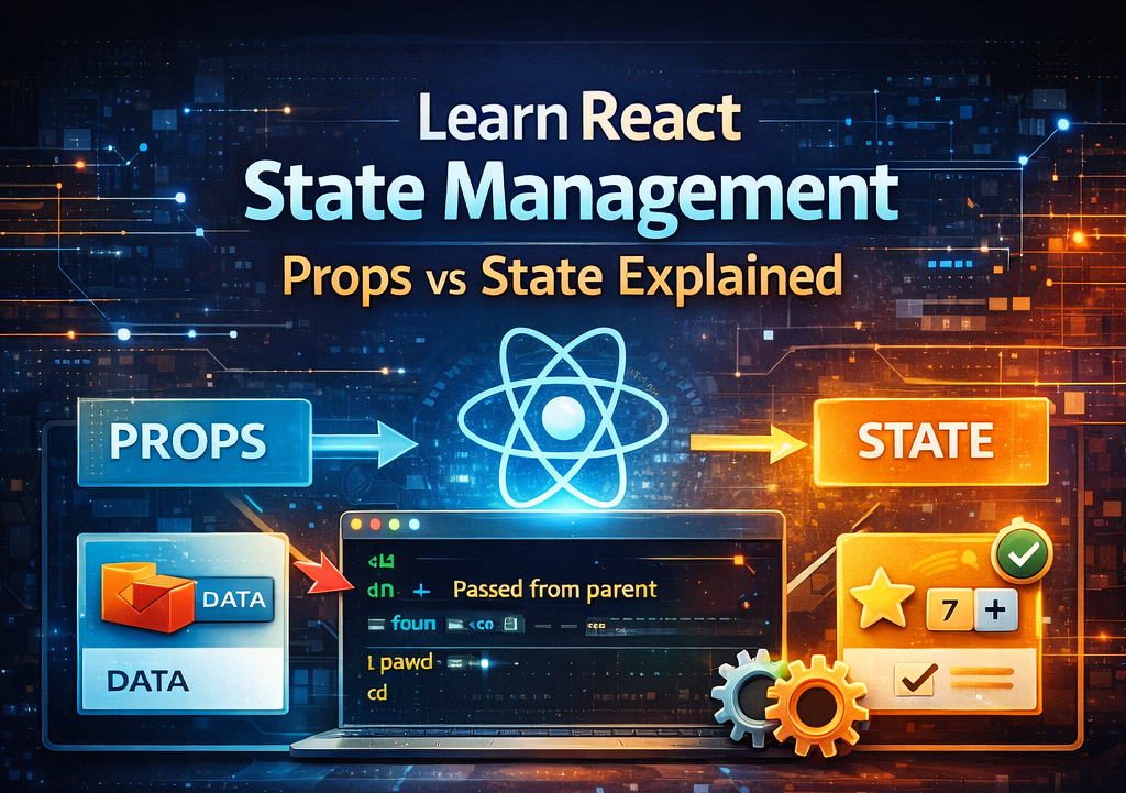 React state management explained showing props vs state data flow between components