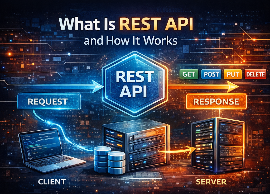 What is REST API and how it works showing client server communication over HTTP